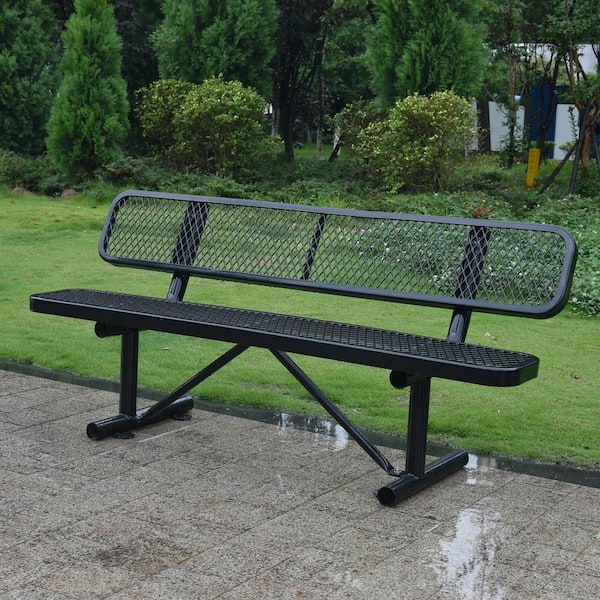 Cesicia 6 ft. Metal Outdoor Bench with Backrest in Black