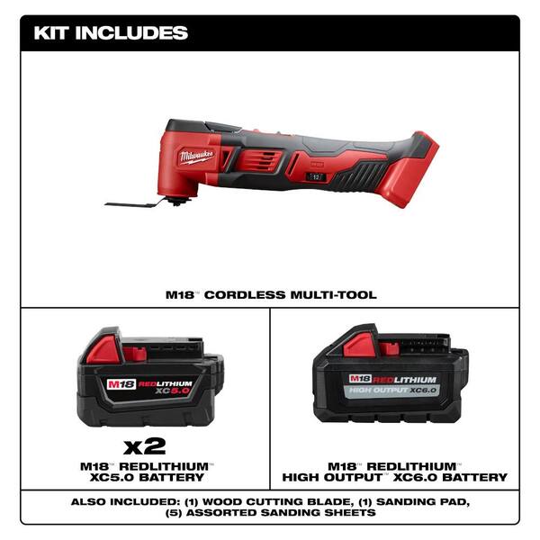 Milwaukee M18 18V Lithium-Ion Cordless Oscillating Multi-Tool with M18 (1) High Output 6.0Ah Battery & (2) 5.0Ah Battery
