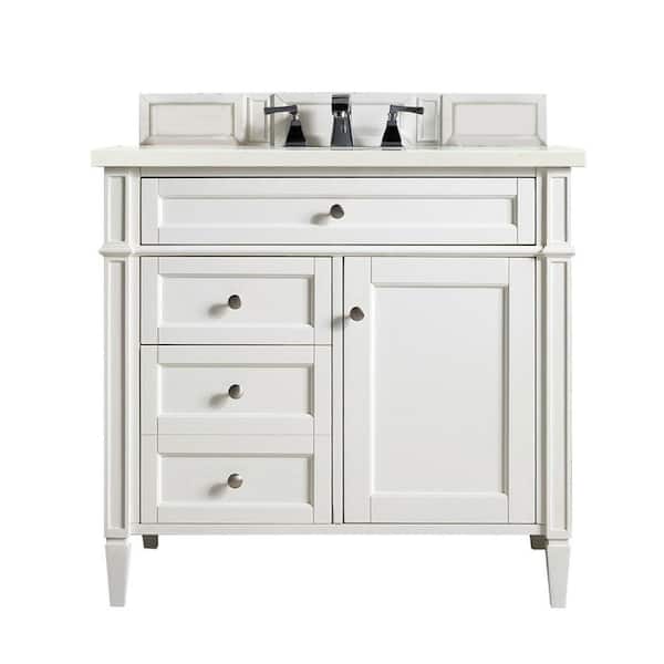 James Martin Vanities Brittany 36 in. W x 23.5 in. D x 34 in. H Bathroom Vanity in Bright White with Eternal Marfil Quartz Top