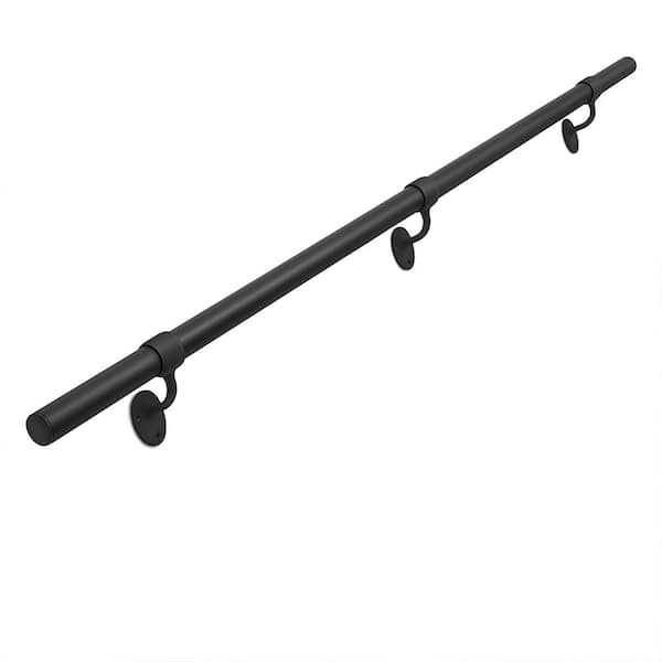 6.6 ft. Aluminum Stair Handrail Indoor/Outdoor Wall Mounted Safety Rail Black Industrial Non-Slip Railing for Stairs