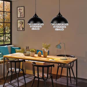 14 in. 3-Light Matte Black Drum Semi Flush Mount Chandelier for Living Room with No Bulbs Included