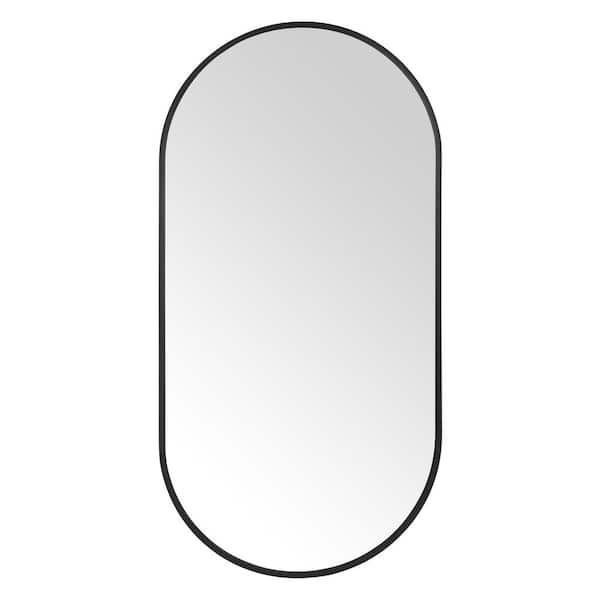 20 in. W x 40 in. H Modern Oval Metal Framed Wall Mounted Bathroom Vanity Mirror in Black