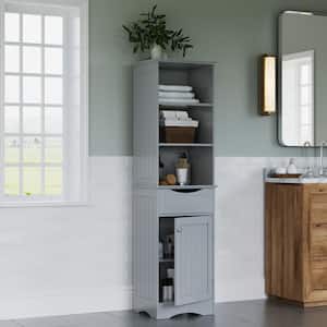 Ashland 16-1/2 in. W x 60 in. H Tall Bathroom Storage Linen Cabinet and Organizer with Drawer and Shelves in Gray
