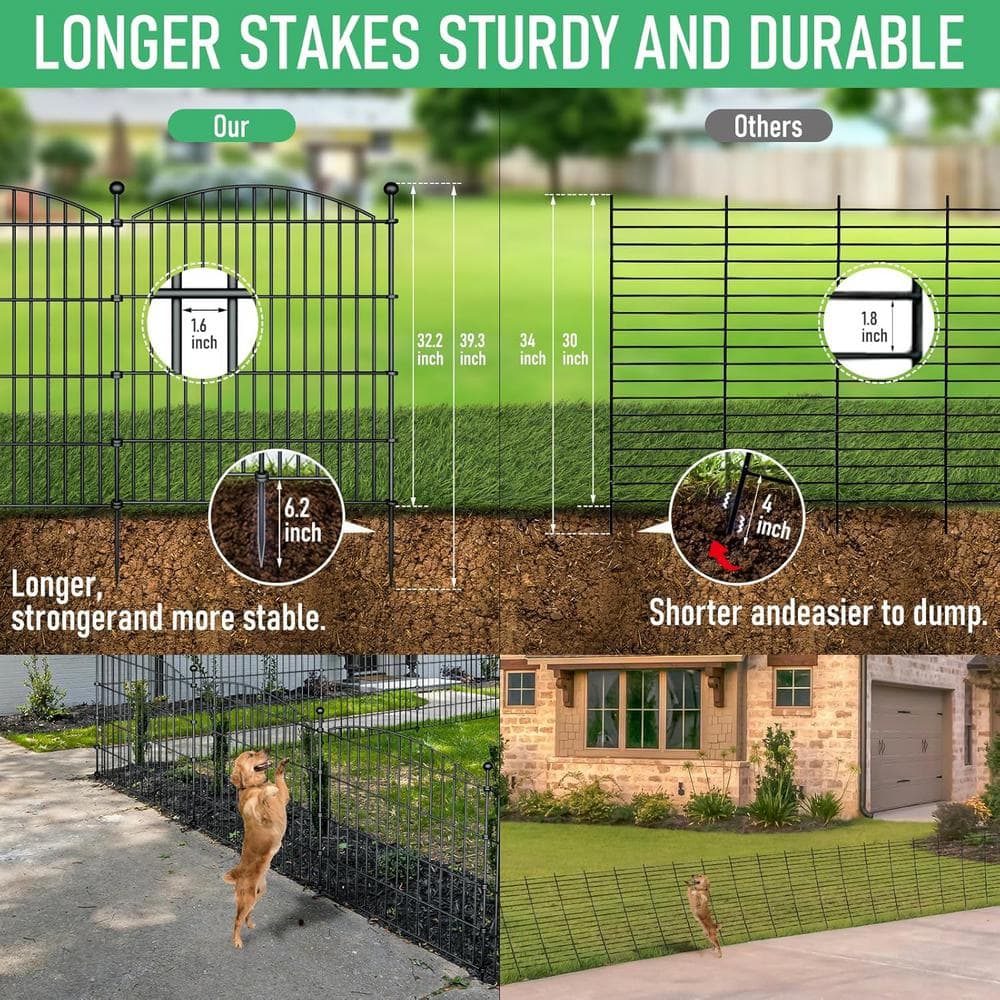 32 in. Black Metal Garden Fence Panels for Privacy and Pets