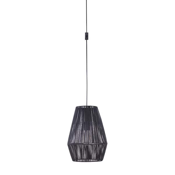 CRAFTMADE Swag Pendants 60 Watt 1 Light Flat Black Finish Damp Rated Pendant Light w/Rattan Shade, No Bulbs Included
