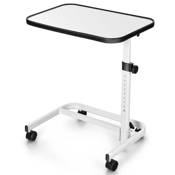Gymax 24 in. W Overbed Bedside Table Universal Wheels Adjustable Tilt Top Laptop Hospital Desk
