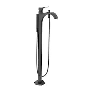 Locarno 1-Handle Floor Mount Freestanding Tub Faucet with Hand Shower in Matte Black Valve Not Included