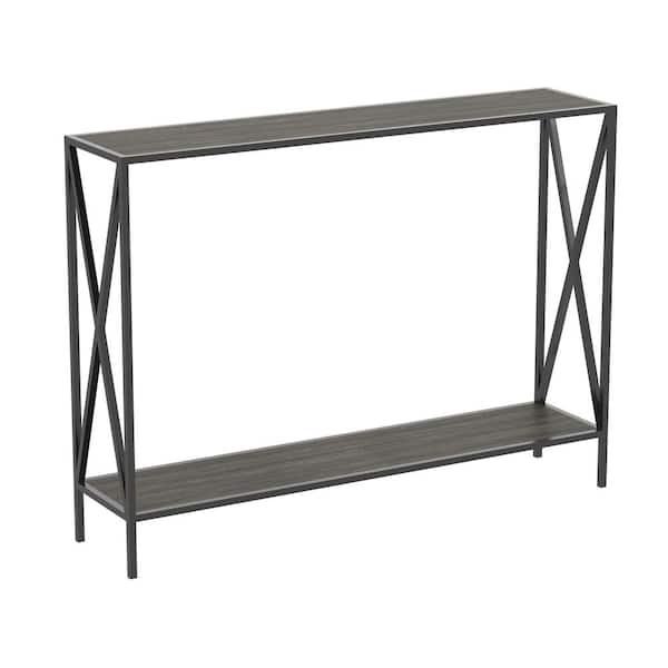 Unbranded 39.5 in. Dark Grey Rectangle Wood Console Table with Shelves