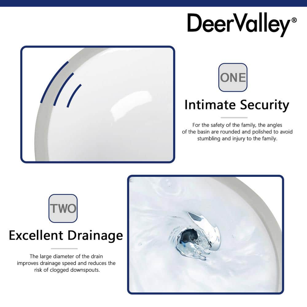 DeerValley Oval White Ceramic Undermount Bathroom Sink with Overflow
