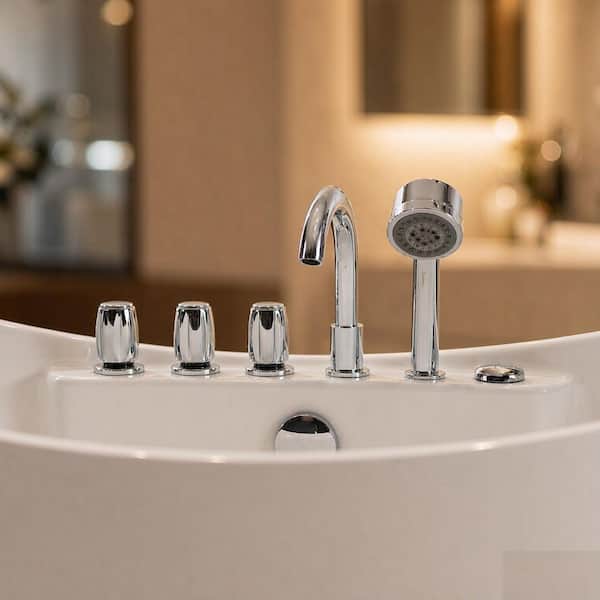 Luxury 59 in. Center Drain Acrylic Freestanding Flatbottom Whirlpool Bathtub in White with Faucet
