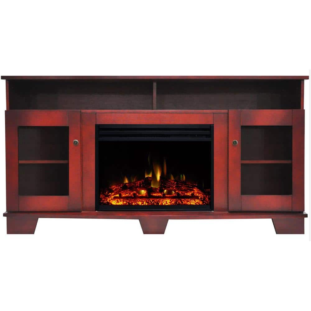 Savona 59 in. Electric Fireplace Heater TV Stand in Cherry with Enhanced Log Display and Remote -  Cambridge, CAM6022-1CHRLG3