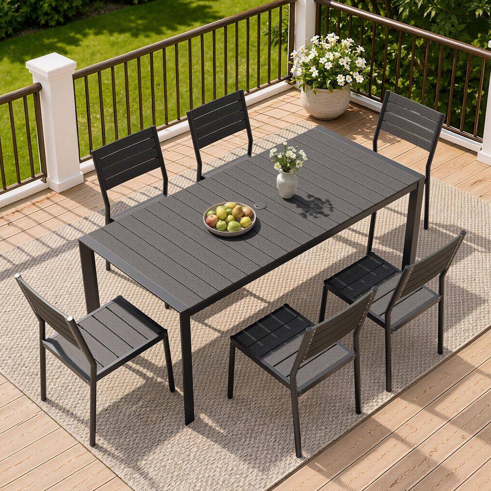 Wpc Tabletop Crestlive Products 7-Piece Outdoor Dining Set with Aluminum Frame Black ...