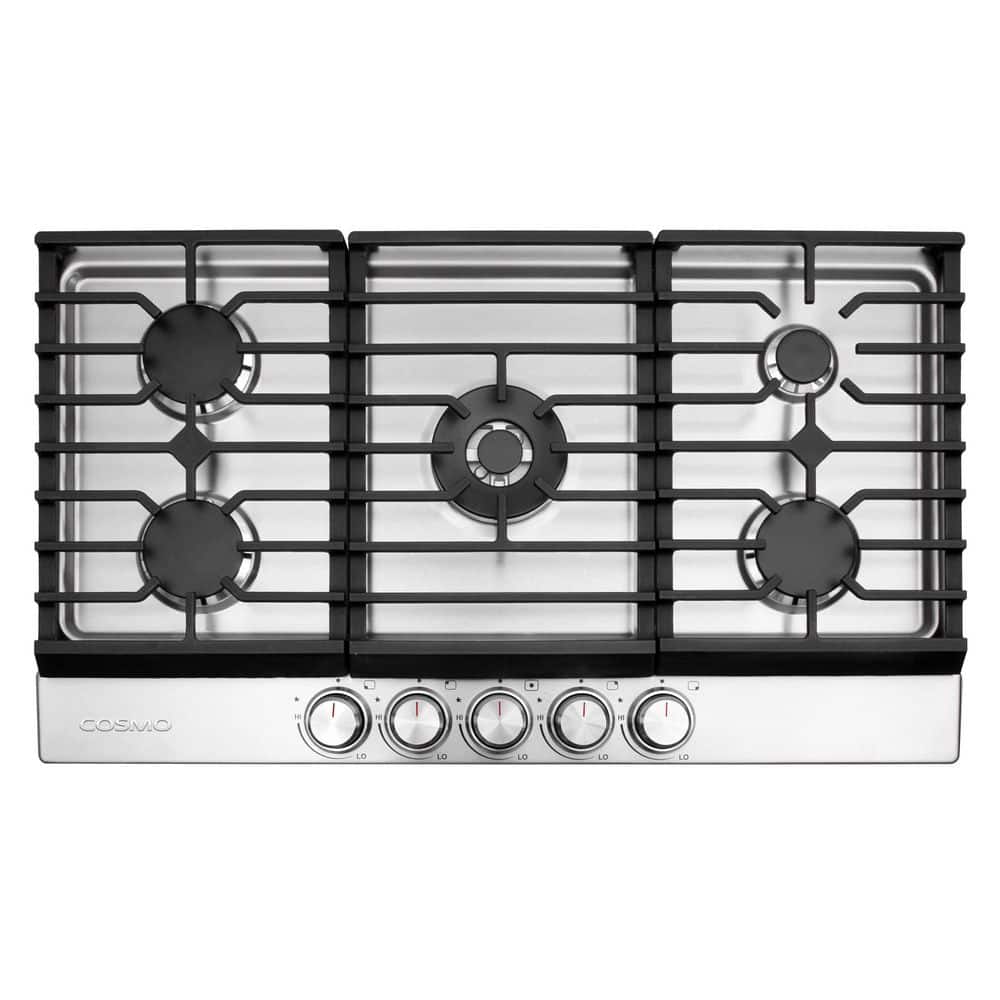 36 in. Haven Collection Recessed Drop-in Gas Cooktop with 5 Sealed Burners, Cast Iron Grates in Stainless Steel