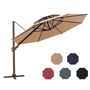 11.5 ft. Double Top Aluminum Cantilever Tilt Patio Umbrella in Tan
