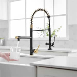 Single Handle Commercial Pull Down Sprayer Kitchen Faucet Modern Spring Brass Taps in Matte Black and Polished Gold