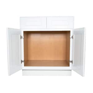 Newport White Shaker Style Stock 2-Door Sink Base Kitchen Cabinet 2-False Drawers (30 in. x 34.5 in. x 24 in.)