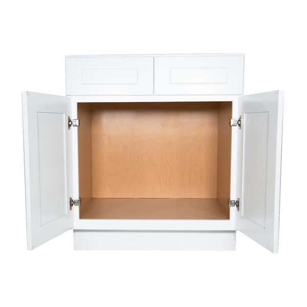 HOMEIBRO Newport White Shaker Style Stock 2-Door Sink Base Kitchen Cabinet 2-False Drawers (30 in. x 34.5 in. x 24 in.)