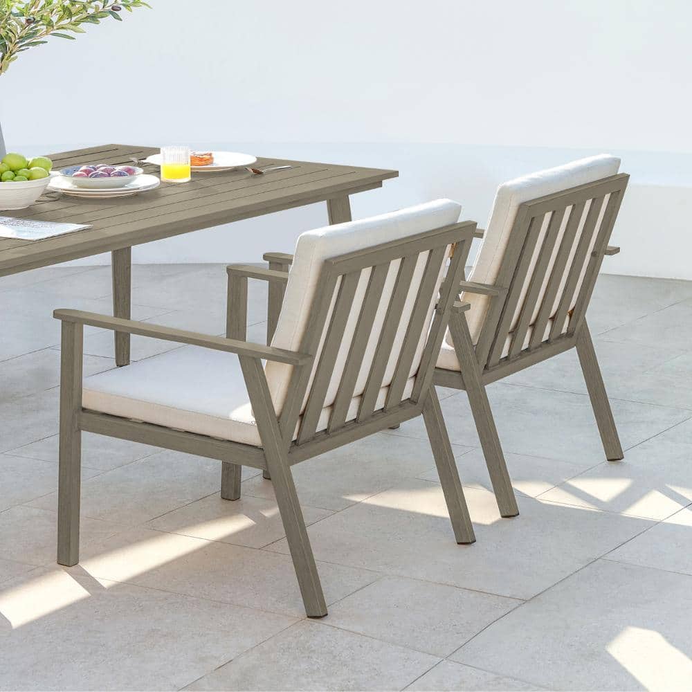 2 Pieces Gray Outdoor Aluminum Patio Chairs with Light Taupe Thickened Cushions, All Weather Patio Dining Chairs price history on PriceWatchPro