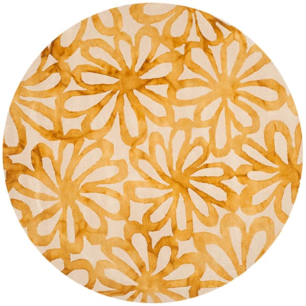 SAFAVIEH Dip Dye Beige/Gold 7 ft. x 7 ft. Round Floral Area Rug