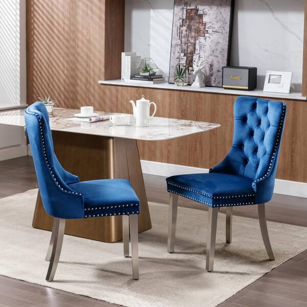 Blue velvet chair silver legs discount