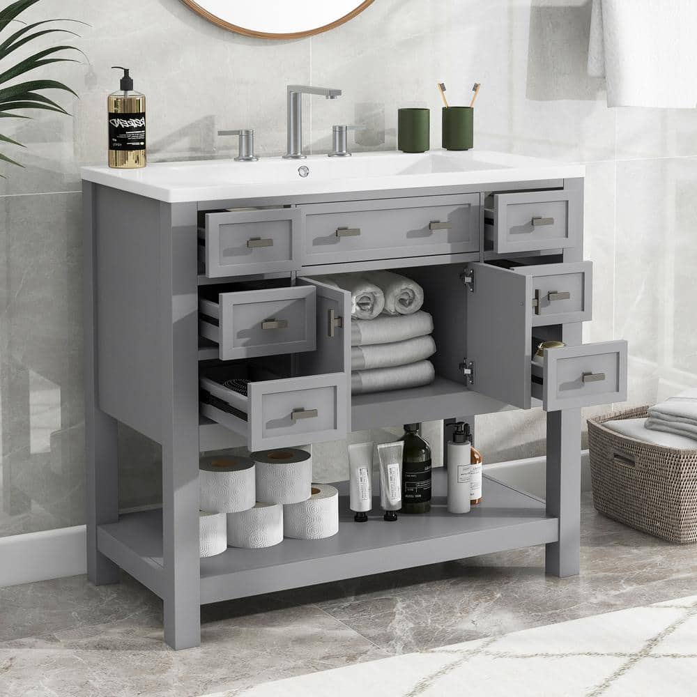 Magic Home 35 in. Freestanding Bathroom Vanity Modular Storage Cabinet ...