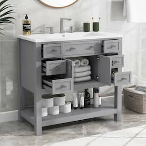 35 in. Freestanding Bathroom Vanity Modular Storage Cabinet with Shelf, 6 Drawers, Single Basin Sink, Gray