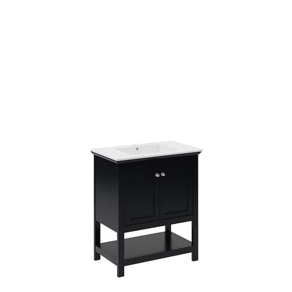 Manchester 30 in. Single Sink Shaker-Style Black Bath Vanity with White Quartz Top and Integrated Sink