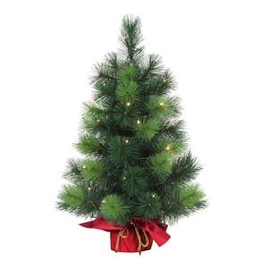 Pre-Lit 2 ft. Table Top Artificial Christmas Tree with 35-Lights in Red Sac, Green