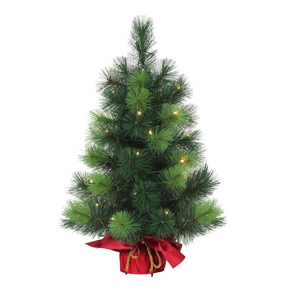 Puleo International Pre-Lit 2 ft. Table Top Artificial Christmas Tree with 35-Lights in Red Sac, Green