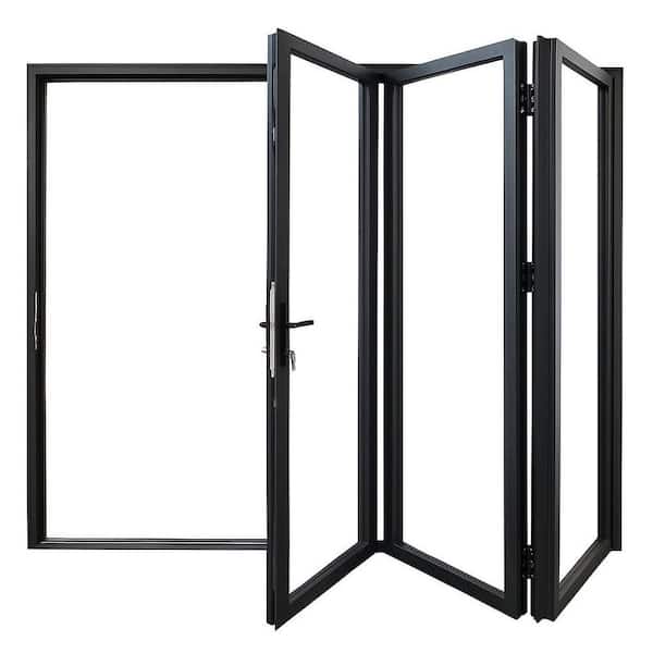 Teza B75 Series 120 in. x 80 in. Bifold 3-Panel Aluminum Patio Door Right Hand Black