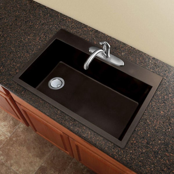 White Transolid RTSS3322-01-CD Radius 22-in x 33-in Granite Drop-in 2-Hole Single Bowl Sink