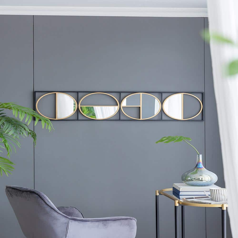 12 in. W x 47 in. H Contemporary Rectangle Metal Frame Black Mirror, for Be