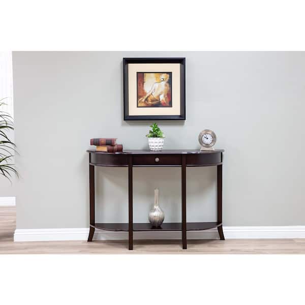 Homecraft Furniture 48 in. Mahogany Standard Half Moon Wood Console Table with Drawers