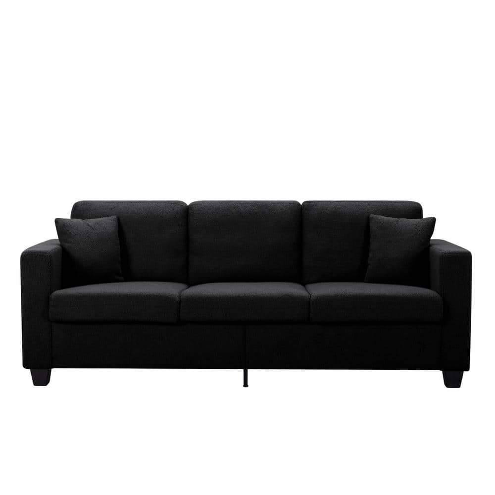 86.6 in. W Square Arm Teddy Velvet Modern Rectangle Sofa in Black