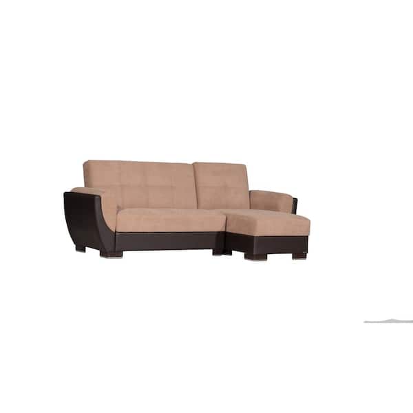 Ottomanson Basics Air Collection Beige/Brown Convertible L-Shaped Sofa Bed Sectional With Reversible Chaise 3-Seater With Storage