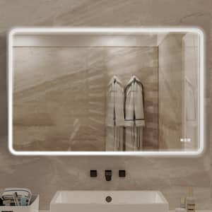 55 in. W x 36 in. H Rectangular Framed Dimmable Anti-Fog LED Wall Bathroom Vanity Mirror Lighted Mirror in White