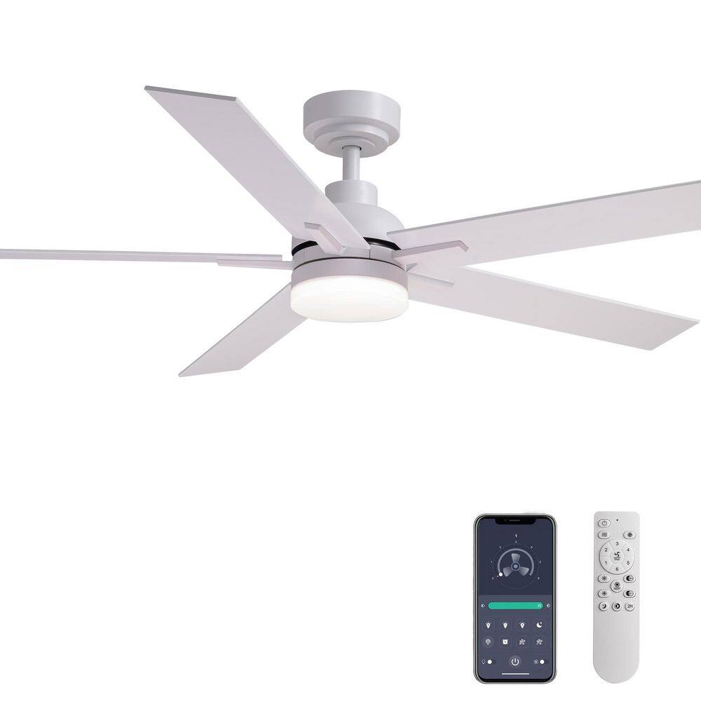 52 in. Smart Indoor Modern White Standard Ceiling Fan with Dimmable LED Light and Remote APP Wall Control Included price history on PriceWatchPro