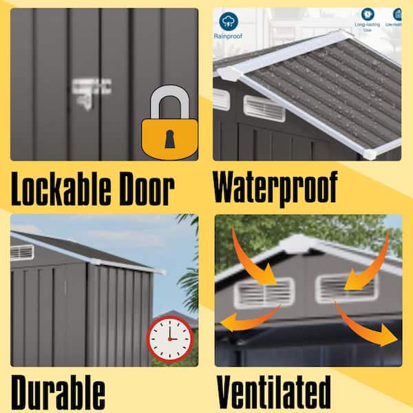5 ft. W x 3 ft. D Metal Shed with Pitched Roof and Lockable Door, Garden Storage sheds in Gray (13 sq. ft. )