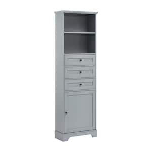 22 in. W x 10 in. D x 68.3 in. H Gray Linen Cabinet with 3-Drawers and Adjustable Shelves