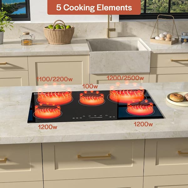 30 in. ETL-Certified 5 EGO Heating Elements Electric Radiant Cooktop 240V 7200W Built-In Stove in Black