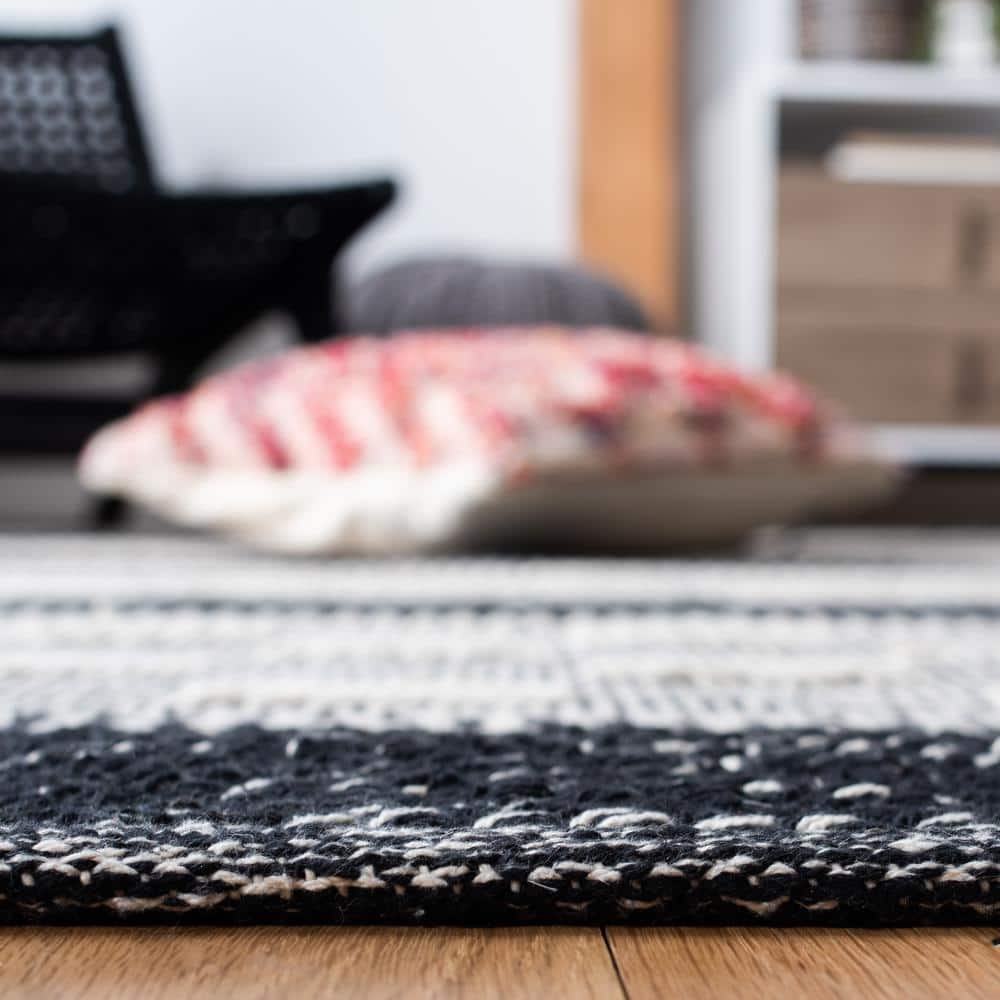 Black and Ivory Striped Wool Cotton 9' x 12' Rug