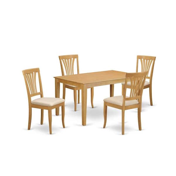 East West Furniture 5-Piece Rectangle Natural Oak Finish Solid Wood Top Dining Table with 4 Chairs with Lattice Back