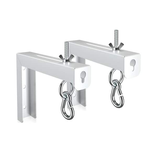 PRL003W Projector Screen Wall Mount L-Brackets Adjustable 6 in. Extension Hook White 2-Pack Ceiling Hanging