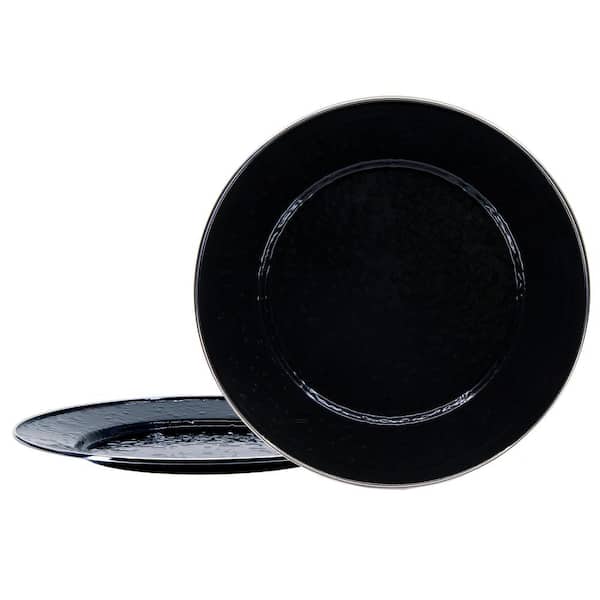 Golden Rabbit 12.5 in. Solid Black Enamelware Round Chargers (Set of 2)