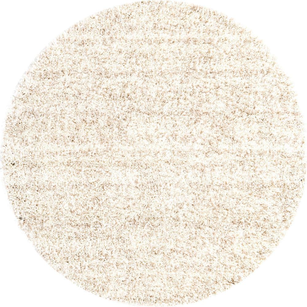 Athena Ivory Geometric Braided Shag Rug - 5' Round