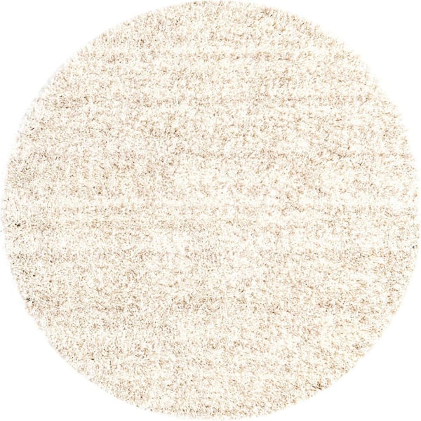 Unique Loom Hygge Shag Misty Ivory 5 ft. x 5 ft. Round Rug