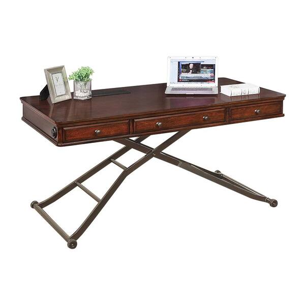 Turnkey Products 60 in. Cherry Rectangular 3 -Drawer Standing Desk with Adjustable Height