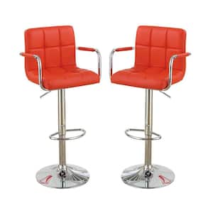 44 in. Red PU Cushioned Metal Fram Bar Stool Height Chairs (Set of 2)