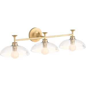 Tone 3 Light Brushed Moderne Brass Indoor Bathroom Vanity Light Fixture, UL Listed