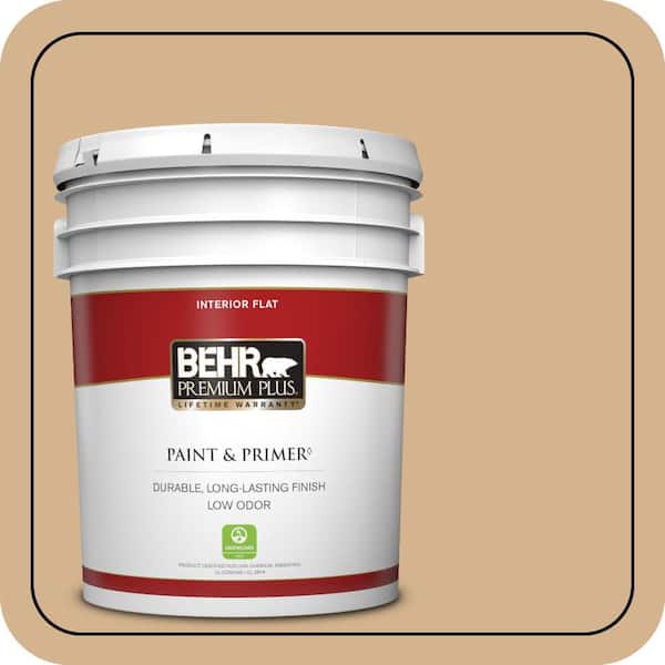 BEHR PREMIUM PLUS 5 gal. Home Decorators Collection #HDC-NT-04 Creme De Caramel Flat Low Odor Interior Paint & Primer